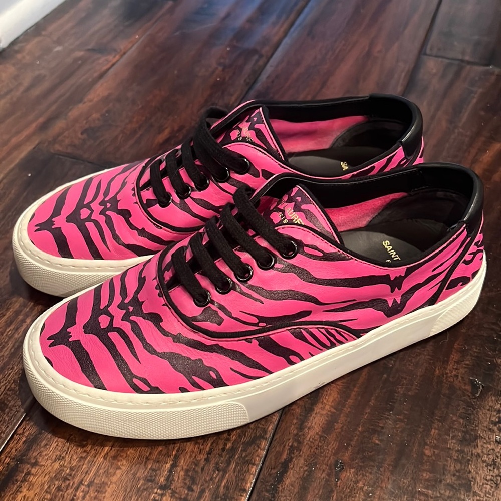 Saint Laurent pink zebra sneakers